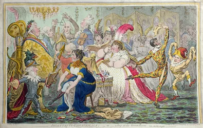 Dilettanti Theatricals, of Een Glimp van de Groene Kamer, gepubliceerd door Hannah Humphrey in 1803